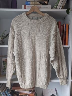 Vintage Knit Sweater Linen Cotton Cream Size Large Boho Cottagecore Natural